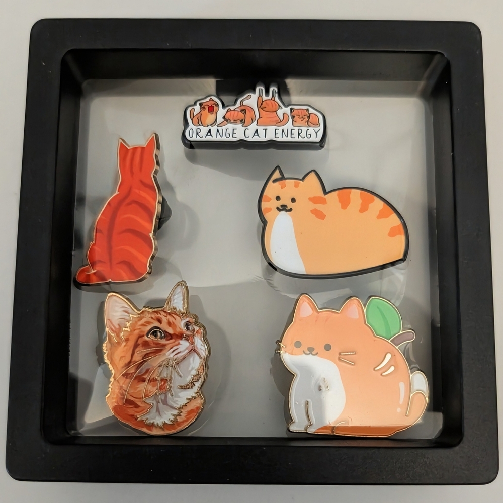 Orange Cat Energy Enamel Pins Set